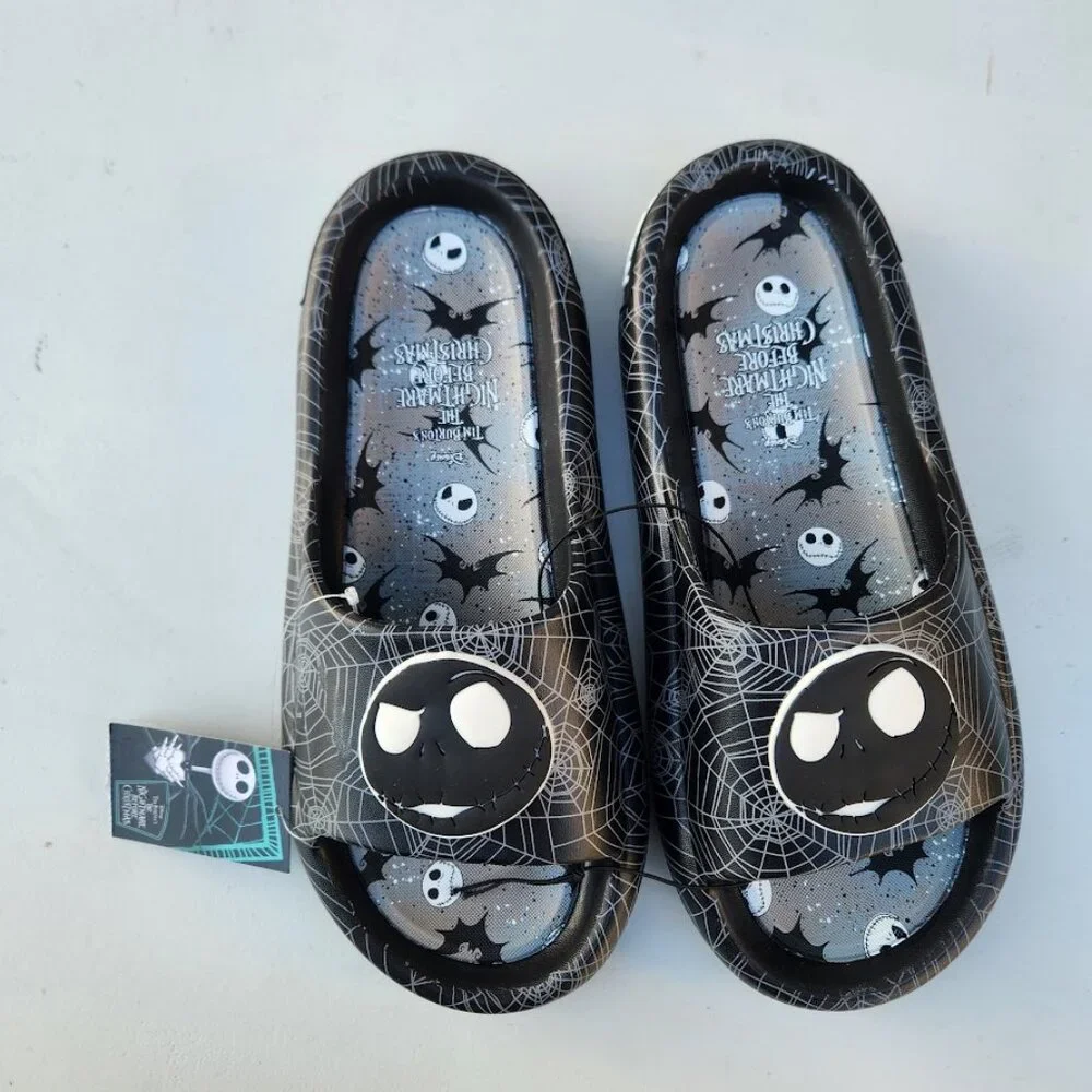 NEW Nightmare Before Christmas Men's Size 10 Sandals Slides Slippers Black White
